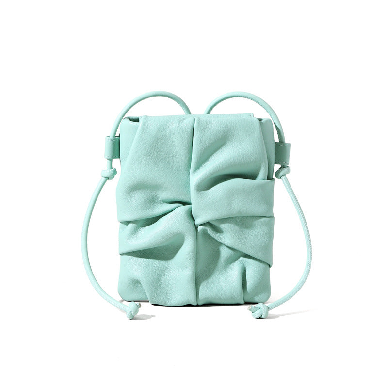 Elegant Spring Summer Genuine Leather Wrinkled Crossbody Bag for Women Unique Mini Design Minimalist Grain Cowhide Shoulder Bag