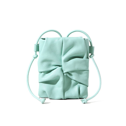 Elegant Spring Summer Genuine Leather Wrinkled Crossbody Bag for Women Unique Mini Design Minimalist Grain Cowhide Shoulder Bag