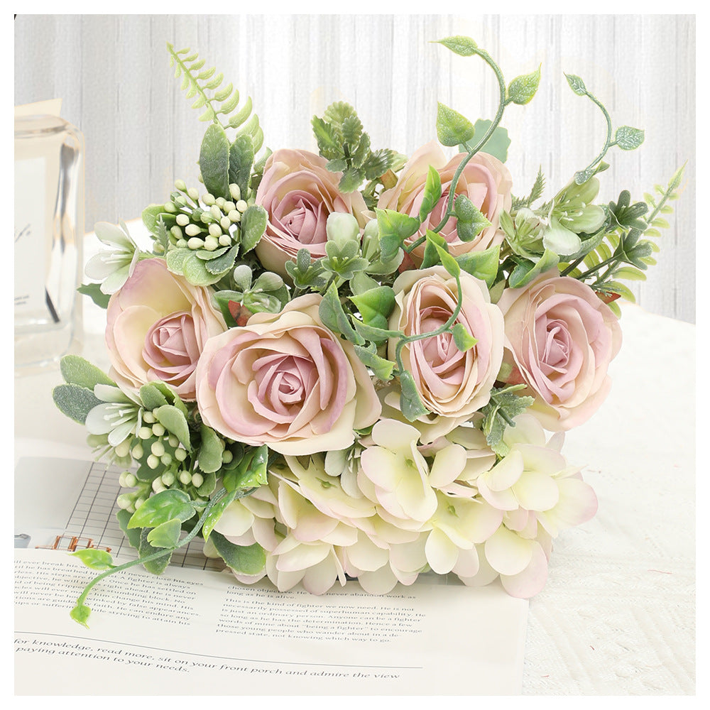 Stunning Artificial Evening Primrose Rose Hydrangea Bouquet - Perfect for Weddings, Home Décor, and Photography - Lifelike Silk Flowers for Lasting Beauty