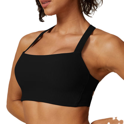 3D Textured Sports Bra with Cross Back for Support Yoga and Fitness Wear