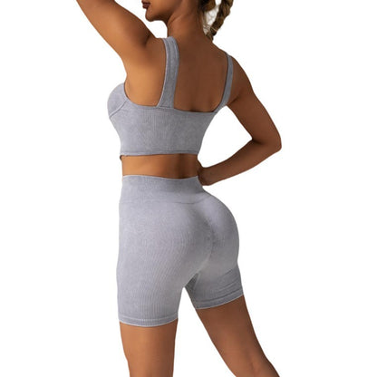 Seamless High Waisted Yoga Set for Women Breathable Sports Bra with Removable Pads Sculpting Shorts and Ribbed Texture for Comfort and Style