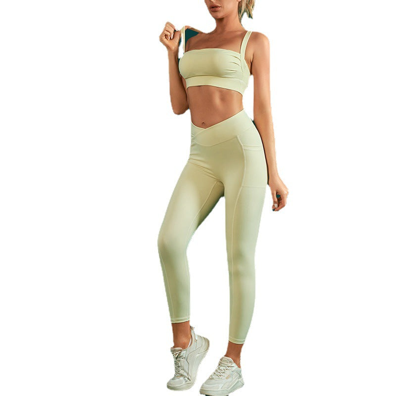 Elevate Your Workout with Our Padded Shock Absorbing Sports Bra and V Waist Lifting Leggings Set for Running Yoga and Fitness Enthusiasts