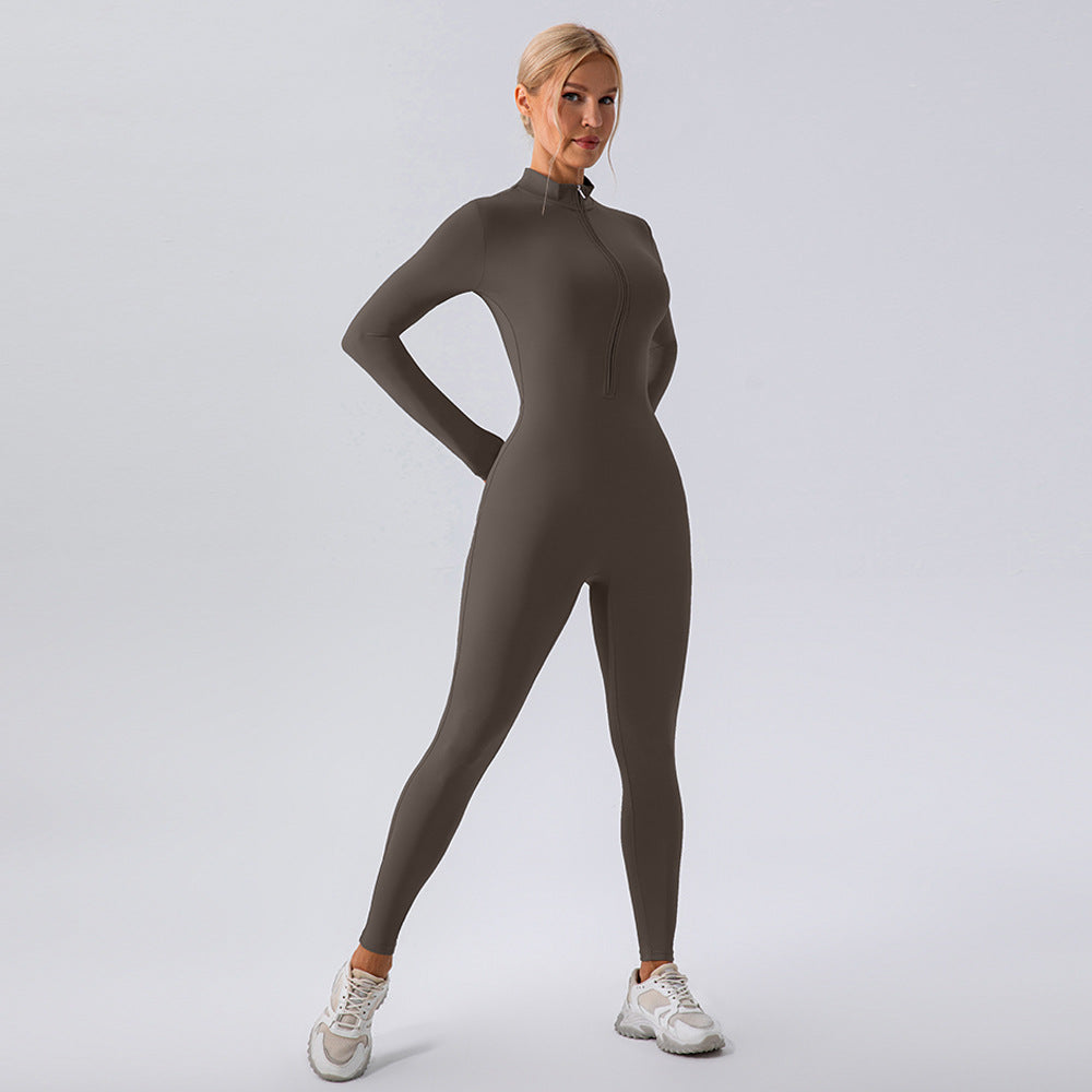 Chic Long Sleeve Zipper Yoga Bodysuit for Women ly Fitted Activewear for Fitness Dance and Training