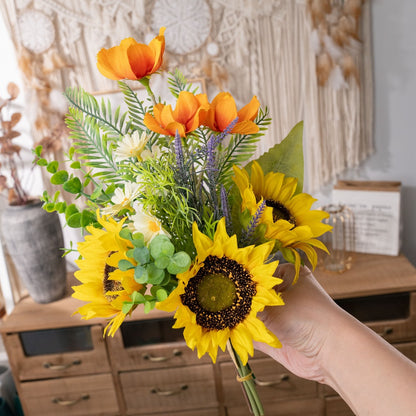 Sunshine Springtown Faux Sunflower Bouquet - Perfect for Home Decor & Wedding Celebrations - Vibrant Wall Decor & Handheld Floral Arrangement - Model CF01382