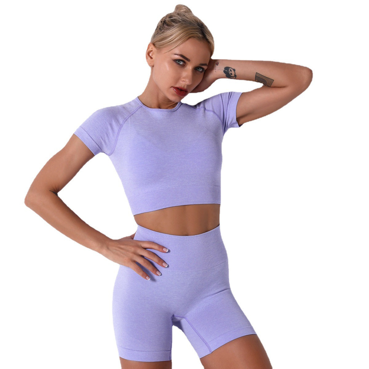 Women's Moisture Wicking Yoga and Fitness Set Quick Dry Short Sleeve Top and Shorts for Running and Active Wear in Solid Colors