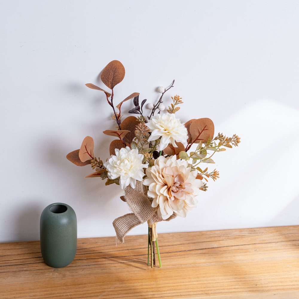 Elegant Artificial Eucalyptus and Grandiflora Flower Bouquet - Perfect for Home Decor, Weddings, and Wall Art CF02010