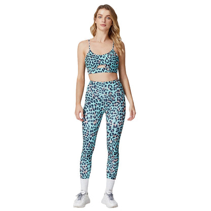 Animal Print Sports Bra High Waist Leggings Set with Ruched Design for Women's Yoga and Workout