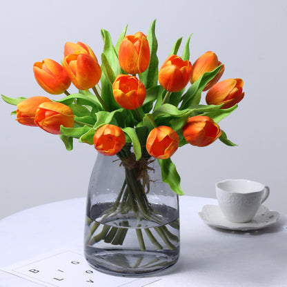 Realistic Artificial PU Tulip Flowers - Round Head Decorative Fake Tulips for Home Décor, Wedding Celebrations, and Photography Props