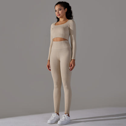 Seamless Long Sleeve Workout Set Quick Dry Breathable and Butt Lifting Sports Leggings for Running and Yoga