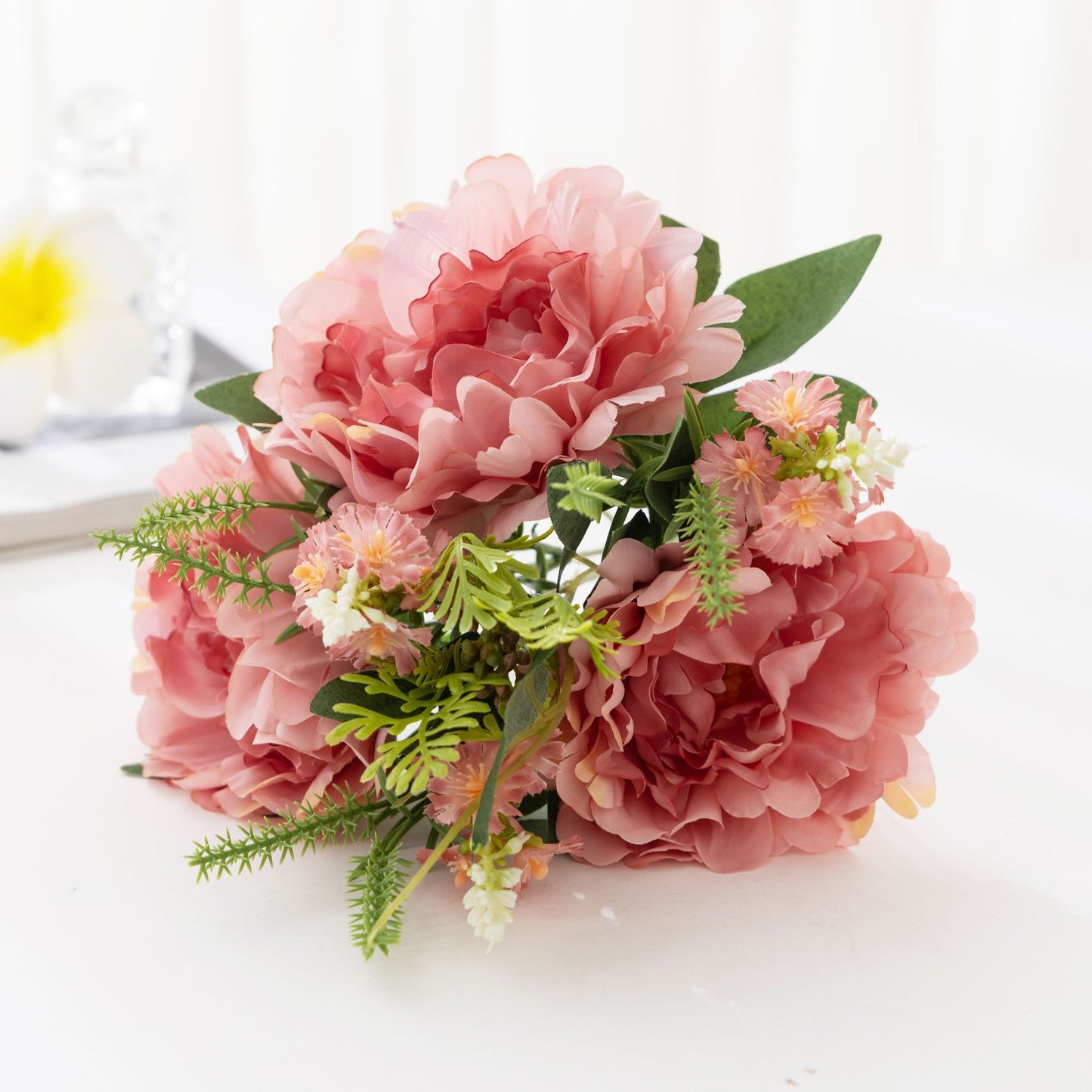 Luxurious European Silk Peony and Flower Arrangement - Elegant Artificial Peonies for Dining Table and Living Room Décor