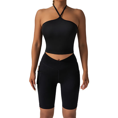 Seamless Yoga Set with Strapless Bustier and V Waist Design for Fitness Sports and Body Shaping