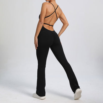 Adjustable Strap Micro Flare Bodysuit Sculpting Yoga Jumpsuit for Comfort and Style in Workout Sessions