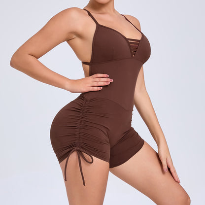 Summer Hollow Back Cutout Side Drawstring Yoga Jumpsuit for Women Comfortable and for Dance Fitness and Everyday Wear