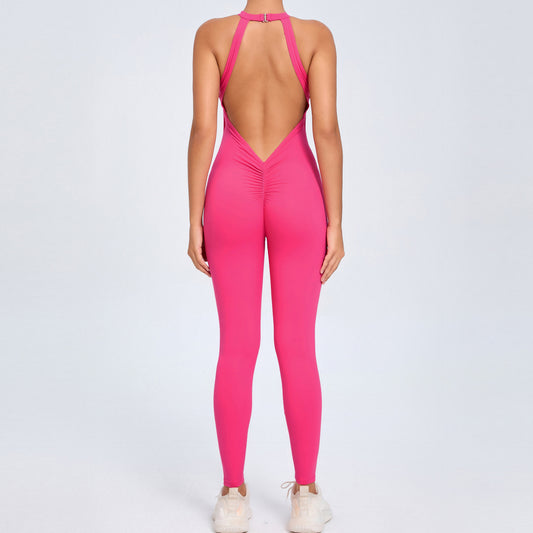 Women's Back Closure Yoga Bodysuit Peach Butt Lift Open Back Design Quick Drying One Piece Fitness Outfit for Comfort and Flexibility