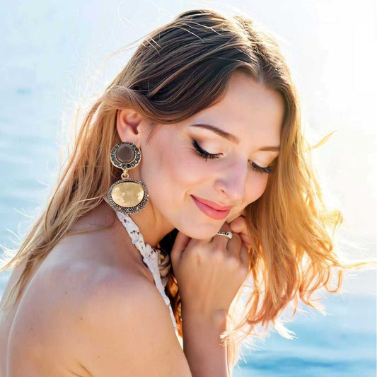 Trendy Vintage-Inspired Geometric Button Earrings - Unique Alloy Design for Effortless Style and Versatile Everyday Wear