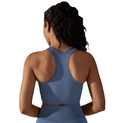 Seamless Breathable Jacquard Yoga Tank Top for Women Striped Sports Bra with Supportive Back Design for Running and Workouts