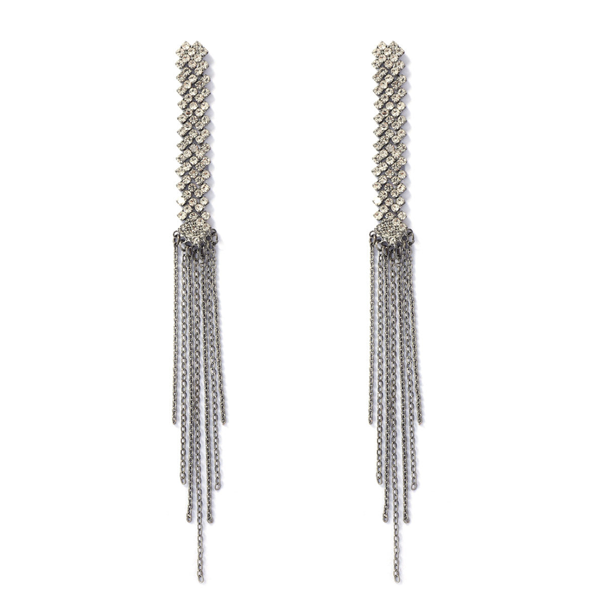Exquisite Lightweight Luxury Alloy Geometric Rhinestone Tassel Long Dangle Earrings - Versatile Statement Pieces for Evening Events and Parties