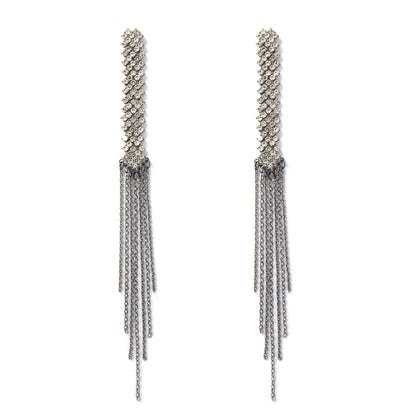 Exquisite Lightweight Luxury Alloy Geometric Rhinestone Tassel Long Dangle Earrings - Versatile Statement Pieces for Evening Events and Parties