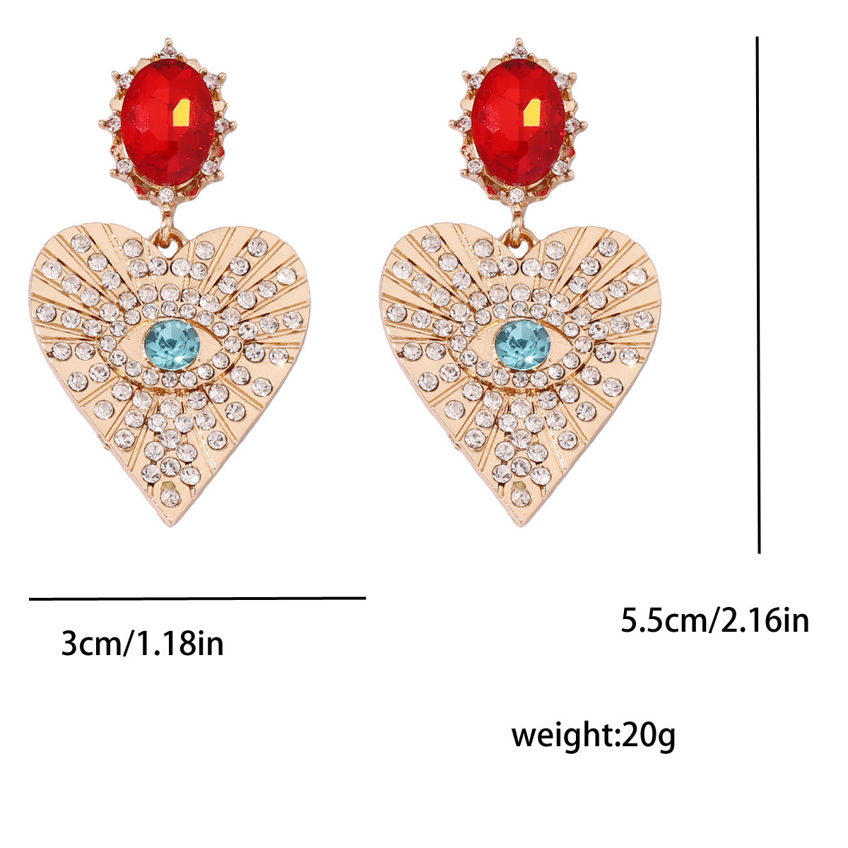 Stylish Heart-Shaped Eye Earrings with Sparkling Gemstones - Versatile, Chic, and Luxurious Casual Drop Earrings for Women