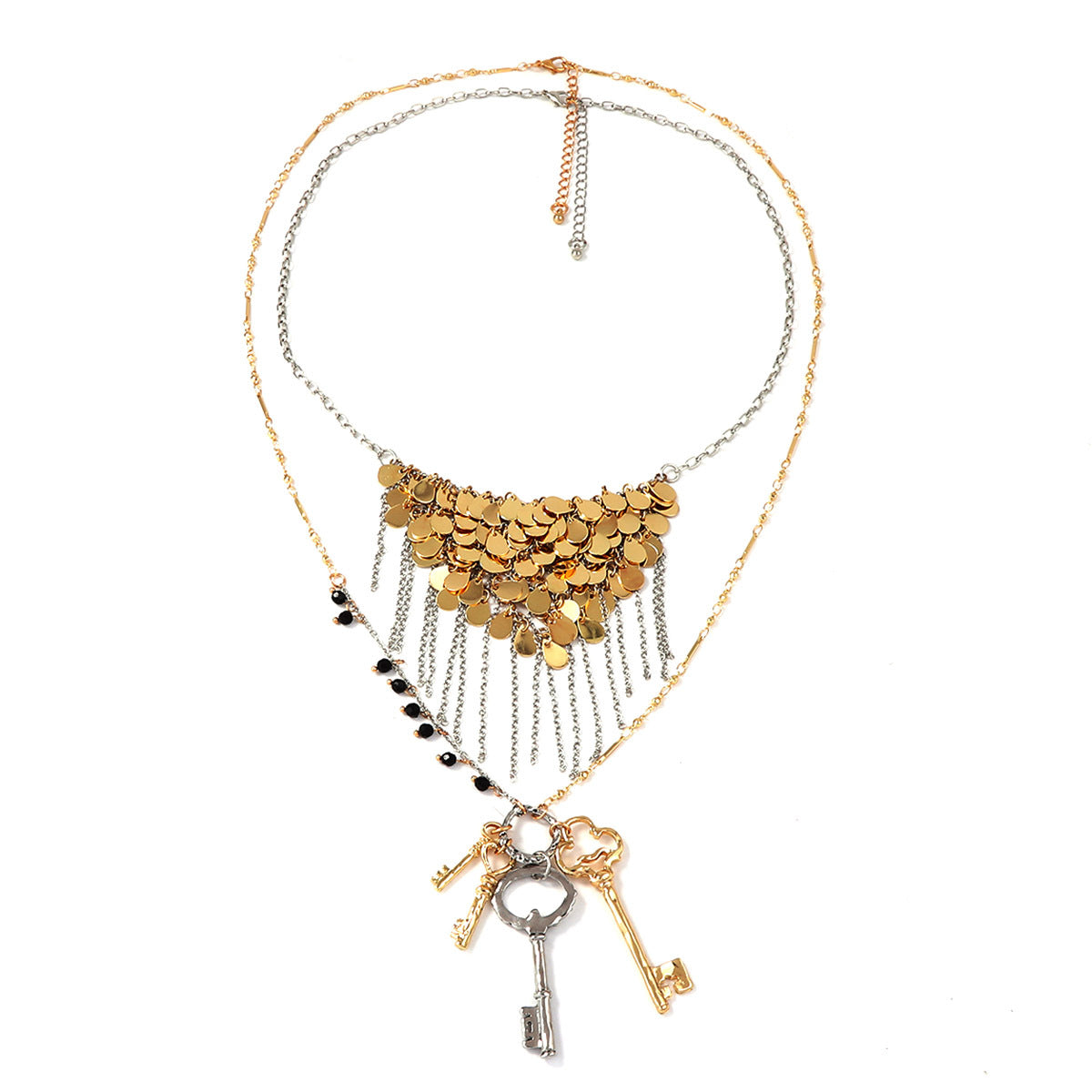 Chic Luxury Alloy Key Pendant Necklace with Metal Round Charm and Elegant Tassel – Perfect for Layering with Your Favorite Outfits