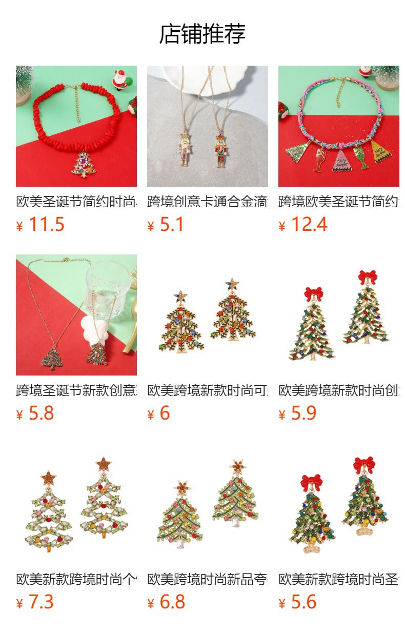 Elegant Christmas Series Minimalist Alloy Oil Drip Green Zircon Crystal Christmas Tree Pendant Bead Necklace for Women - Perfect Holiday Gift