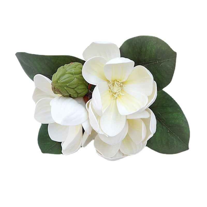 Elegant Hand-Painted Classic 4-Stem Artificial Magnolia Flowers - Perfect for Home Décor, Hotels, Weddings, and Photography - Realistic Floral Arrangement for Lasting Beauty