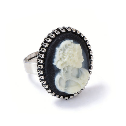 Elegant Vintage Alloy Drip Oil Angel Open Geometric Oval Ring - Versatile Casual Accessory for Everyday Wear