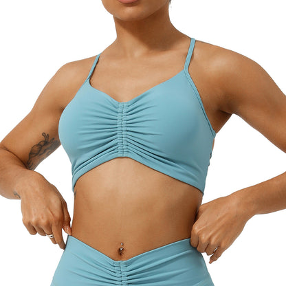 Summer Shrink Wrinkle Yoga Bra with Criss Cross Back Design Supportive and Shock Resistant Sports Top for Effective Gym Workouts