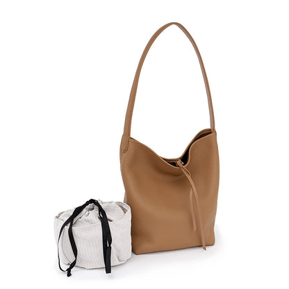 Luxurious Grain Leather Bucket Bag for Women Fashionable Underarm Tote for Casual Outings and Office Commutes