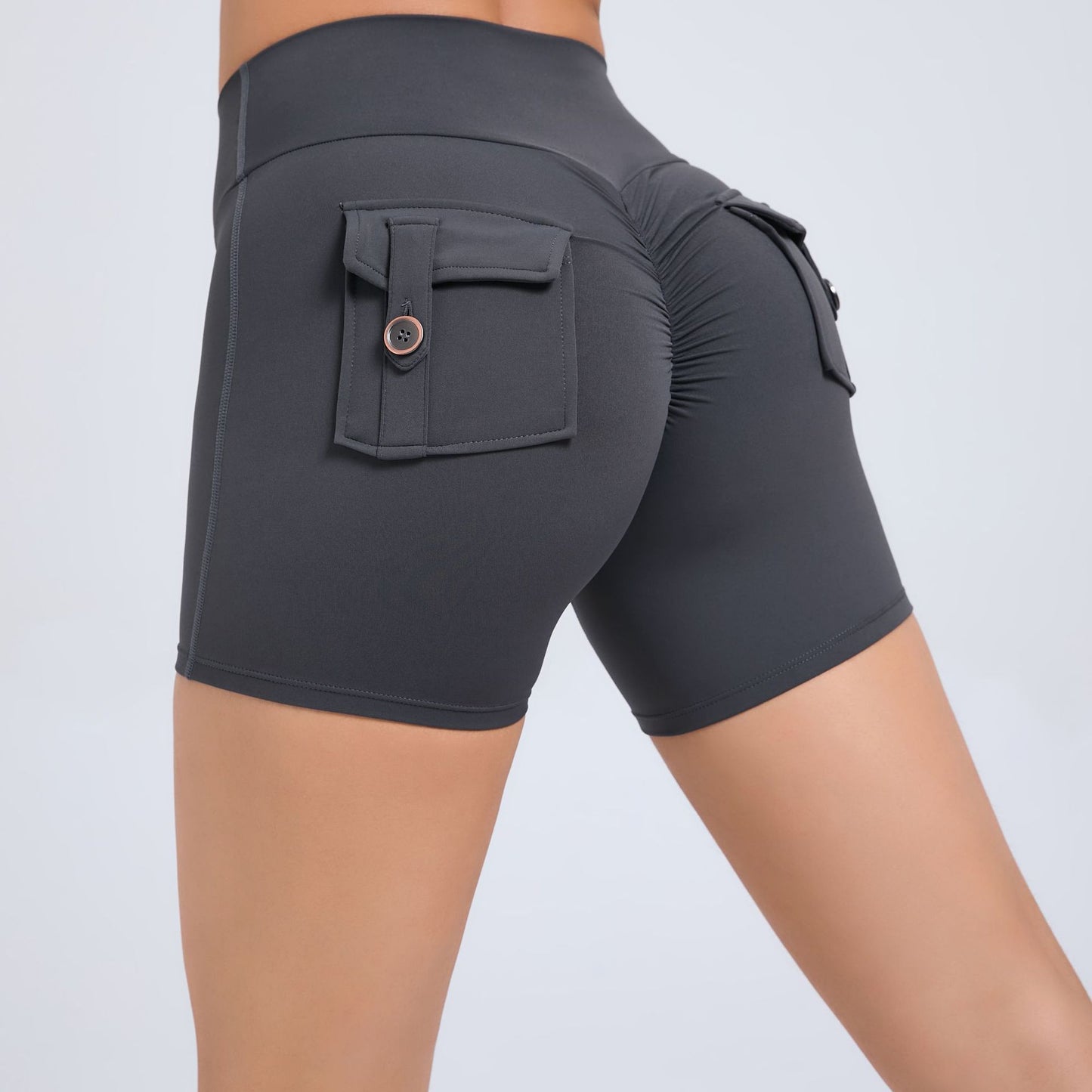 High Waisted Peach Butt Lifting Cargo Shorts for Women Stretchy Quick Dry Yoga Running Shorts with Button Detail for Fitness Everyday Wear