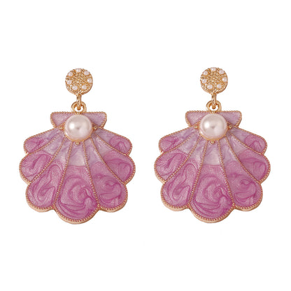 Chic  French-Inspired  Quality Shell-Shaped Pearl Drop Earrings for Women - Elegant Alloy Design with Unique Personality