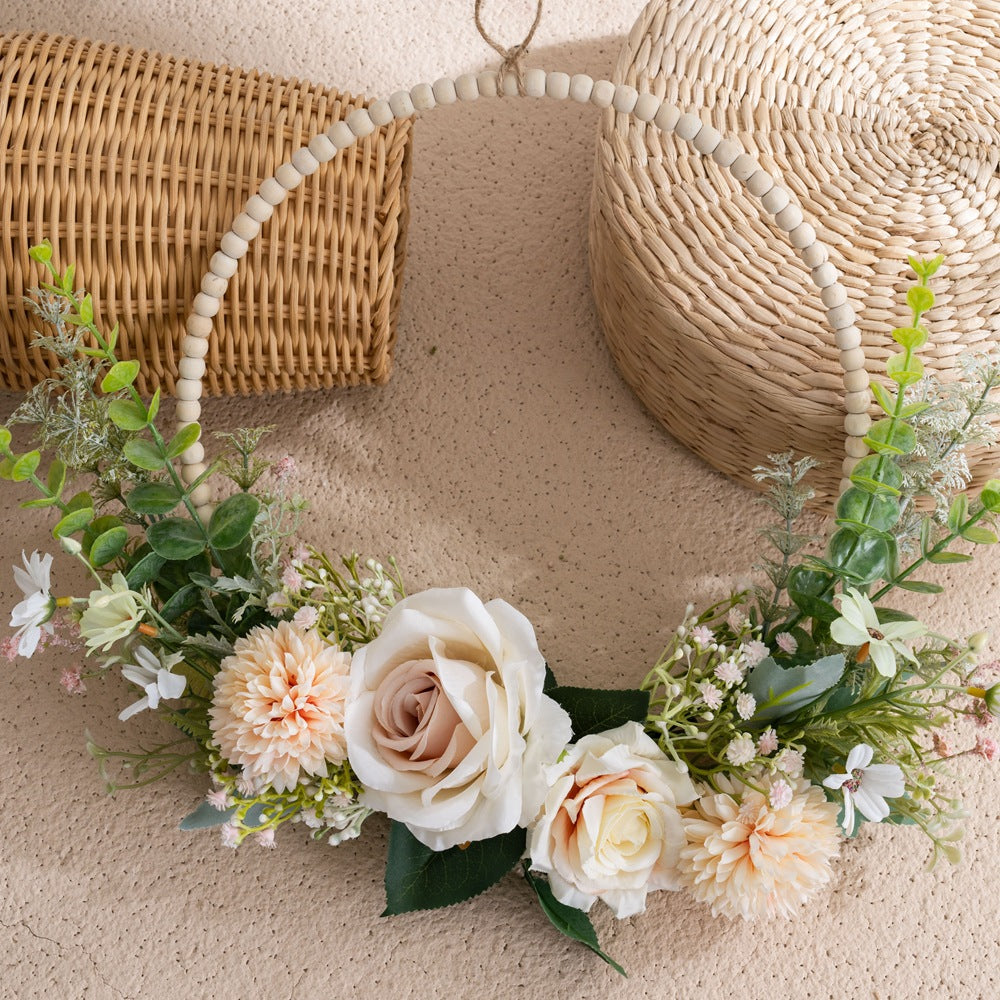 Charming Spring Fragrant Rose and Dandelion Wall Hanging – Stunning Faux Floral Wedding Bouquet and Elegant Home Décor (Model CF01417)