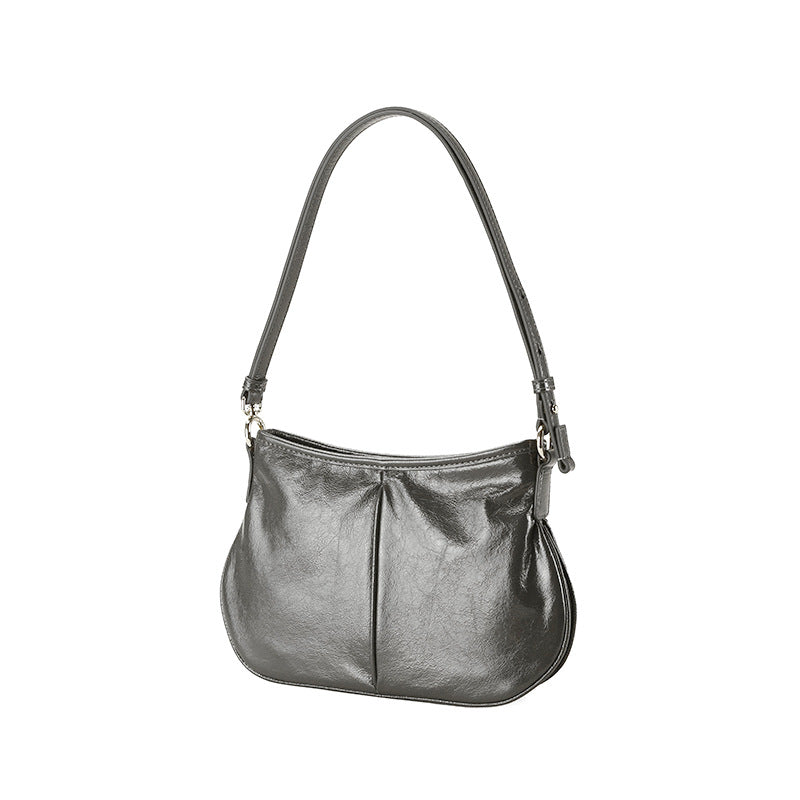 Versatile Crystal Oil Wax Cowhide Tote Bag Fashion Real Leather Shoulder Bag for Women for Commuting and Everyday Style