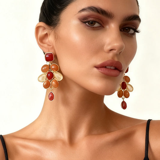 Vintage Melange Geometric Resin Gemstone Drop Earrings - Chic and Luxurious Statement Jewelry for Women