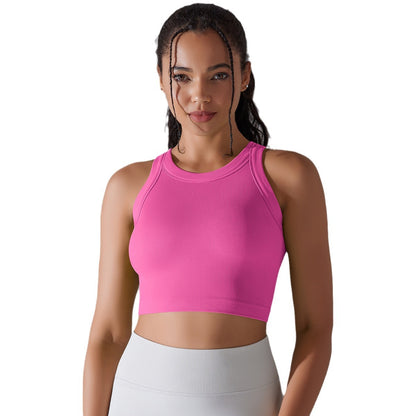 Seamless Ribbed Sports Yoga Tank Top with Built In Cups Comfortable and No Show Fitness Bra for Support