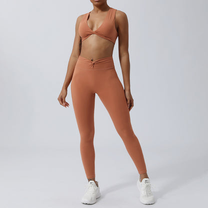 Yoga Knot Bra and Peach Butt High Waisted Leggings Set Seamless Workout Outfit for Comfort and Performance