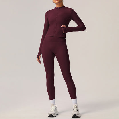 Women's Quick Dry Long Sleeve Yoga Set Versatile Outdoor Training Outfit with Running Pants and Sports Bra for Fitness Comfort