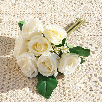 Stunning Miniature 7-Head Faux Rose Bouquet - Perfect for Weddings, Photography, and Home Décor