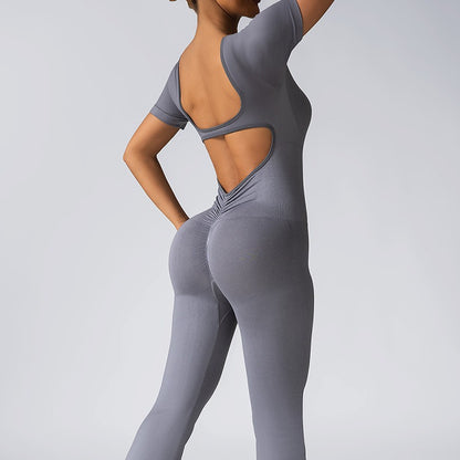 Seamless Yoga Jumpsuit with Bell Bottom Pants for Women 4 Colors V Back Design for Fitness and Workouts