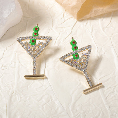Stunning Creative Alloy Champagne Glass Earrings with Dazzling Rhinestones - Minimalist Fruit Cocktail Studs for Women