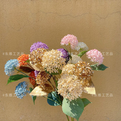 Elegant Scandinavian-Inspired Artificial Hydrangea Floral Arrangement - 3-Head Golden Hydrangea - Perfect for Wedding Decor, Hotel Interiors, and Stylish Home Accents