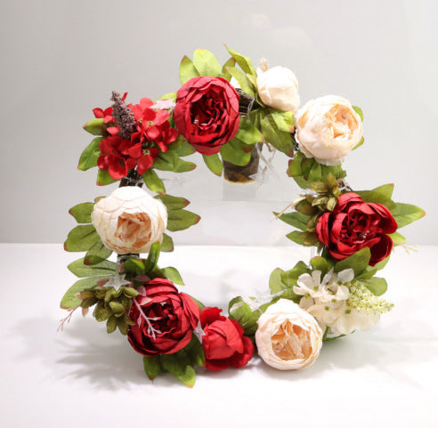 Stunning Faux Flower Christmas Wreath with Silk Peony, Perfect for Wedding Decor and Seasonal Celebrations – Elegant Vine Design for Your Holiday Home