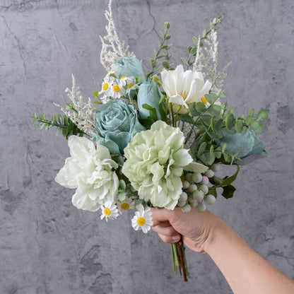 Stunning Faux Flower Bouquet & Wall Decor with Mountain & Water Landscape Design – Perfect for Weddings & Special Events | Realistic Roses CF01460