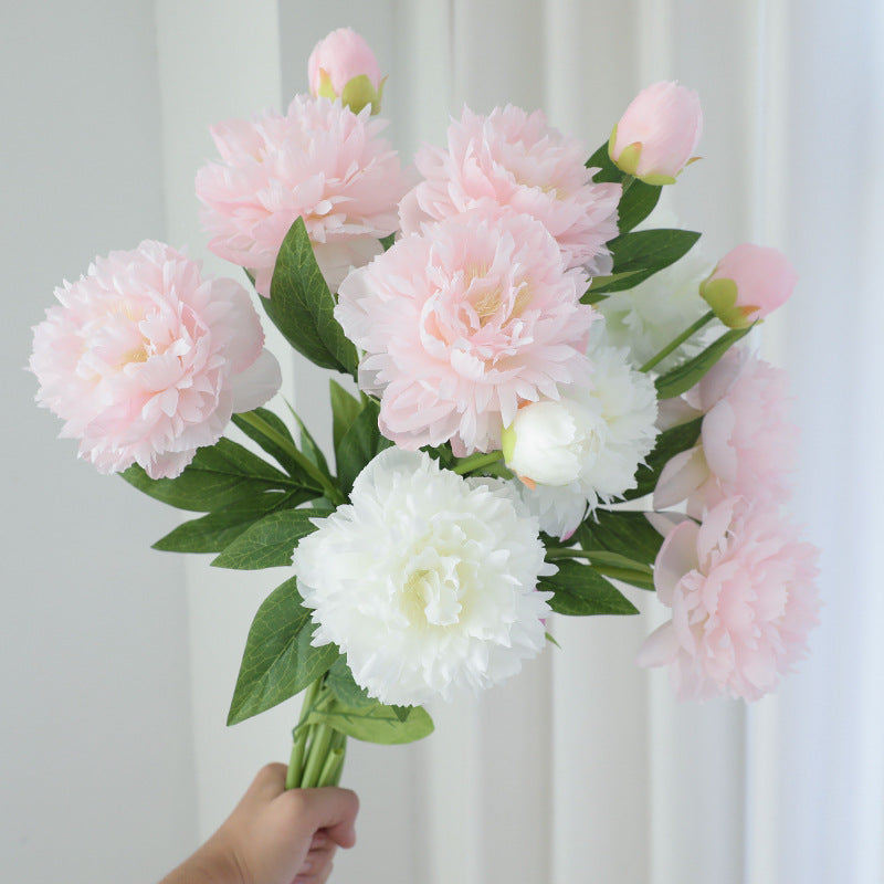 Elegant European-Style Single Stem Three-Headed Faux Peony Floral Arrangement for Home Decor, Weddings, and Photography - Perfect for Elegant Events