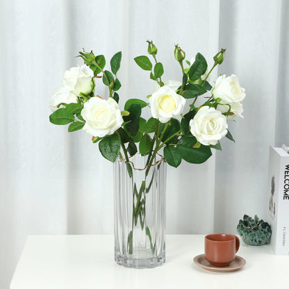 Lifelike Hydrating Touch 3-Head Faux Rose Bouquet – Elegant Home Décor Flower Arrangement for Lasting Beauty