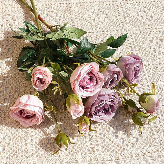 Realistic Multicolor Rose Stem with Multiple Buds - Perfect for Home Decor, Weddings, and Photography