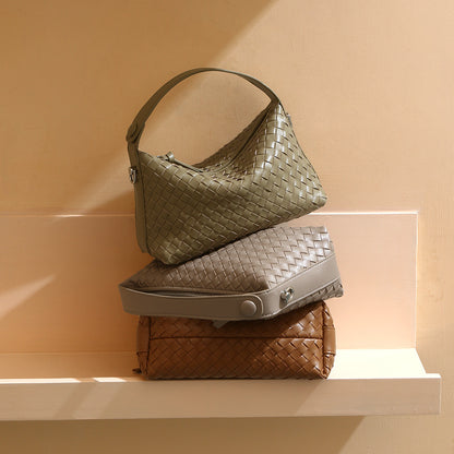 Genuine Leather Women s Bag Minimalist Commute Ready Shoulder and Crossbody Dumpling Bag with Large Capacity Woven Design