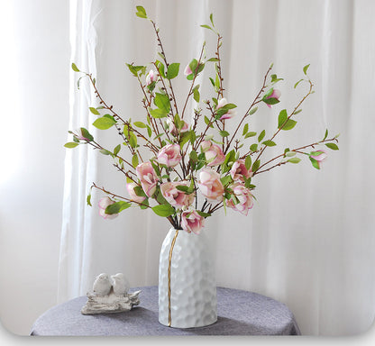 Realistic Faux Magnolia Flowers with Leaves on Soft Fabric Stems - Elegant Home Decor, Classical Long Branches, Multi-headed Floral Arrangement for Weddings and Celebrations