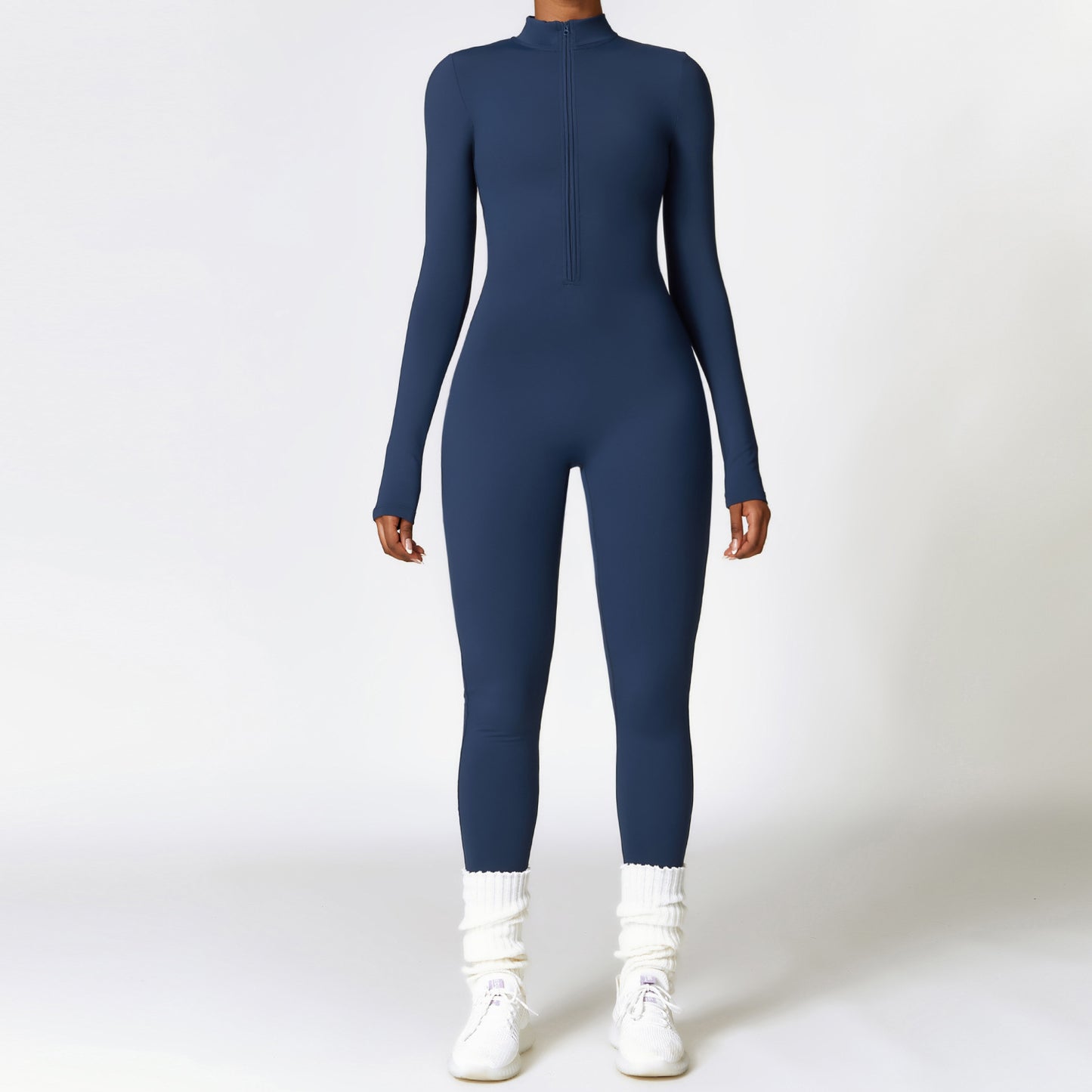 High Performance Zip Up Fleece Lined Yoga Jumpsuit for Outdoor Warmth for Running and Fitness Model 8445