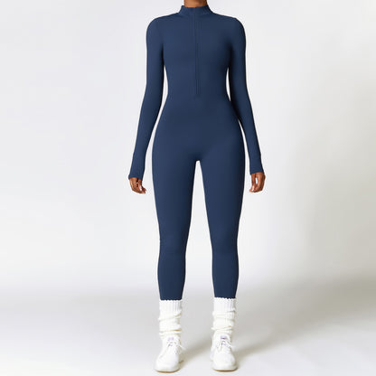 High Performance Zip Up Fleece Lined Yoga Jumpsuit for Outdoor Warmth for Running and Fitness Model 8445